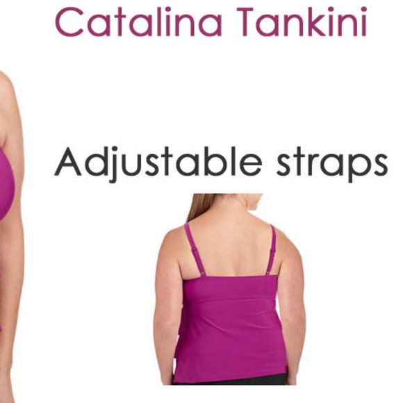 new Swimsuit Top Tankini Waterfall Tiered Ruffles PLUS Berry & Black - Picture 3 of 9